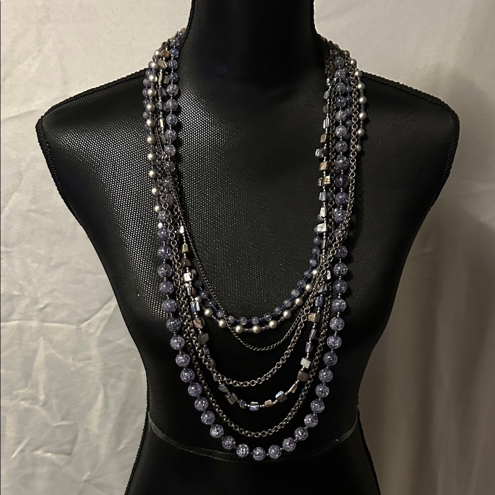 Elegant Multi-Layered Silver and purple layered Necklace